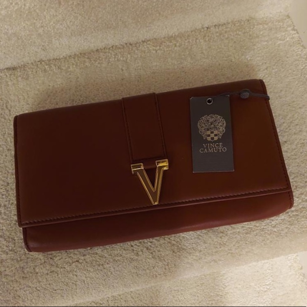 Vince Camuto brown clutch, brand new w tags